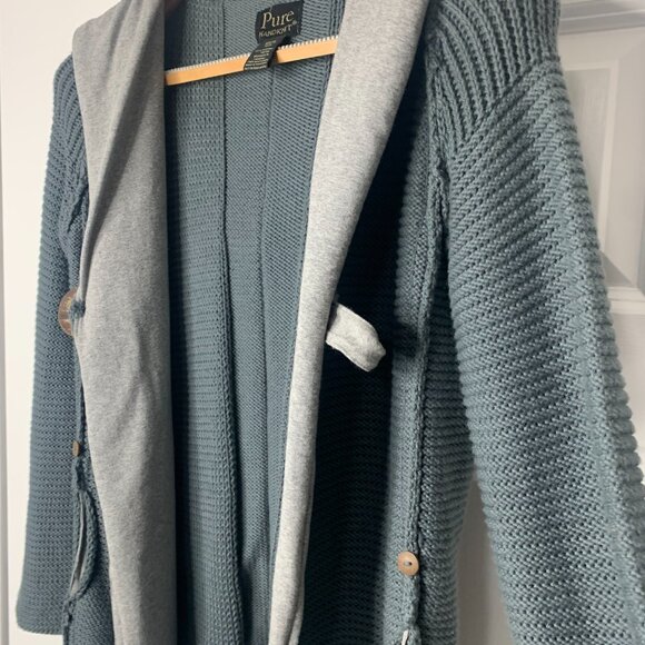 Pure Handknit Women’s Grey-Green Cotton Cardigan –XS – Handmade, Hooded - Picture 8 of 16